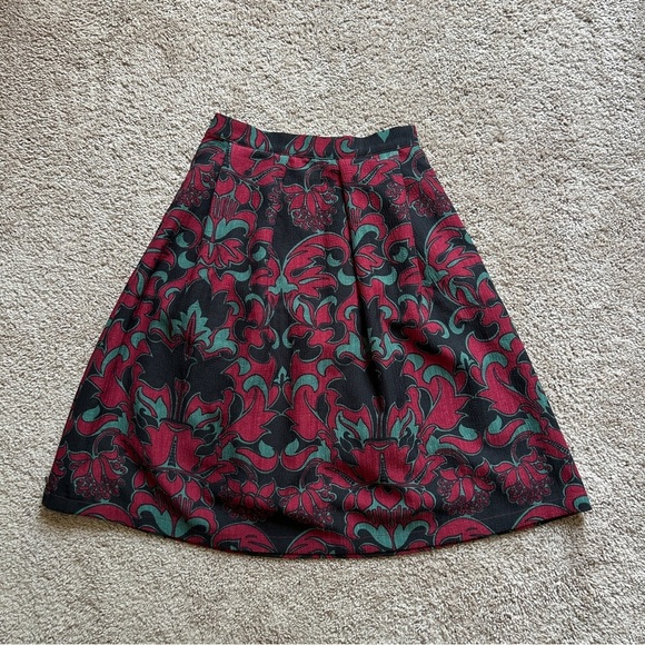 Scotch & Soda Floral Mid Rise A-Line Pleated Black Red Midi Skirt Size XS - Picture 5 of 14